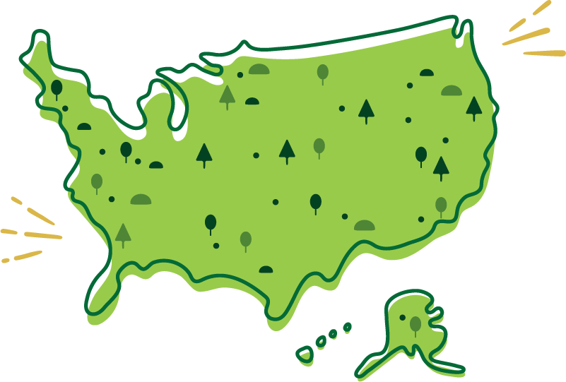 US map with trees